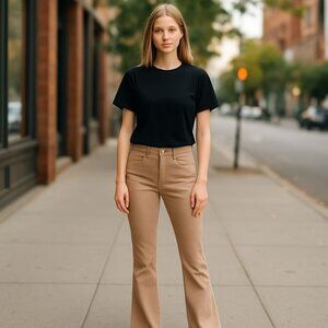 PS3983 Periscope Beige Pants Polyester Blend Women Size 1 Mid-Rise Y2K